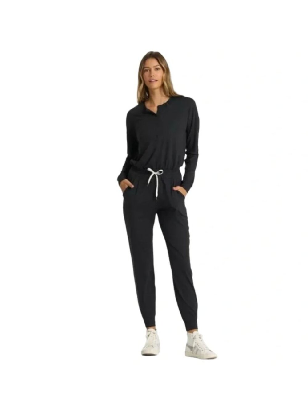 Vuori Lux Henley Jumpsuit Black Size L Long Sleeve Jogger One Piece